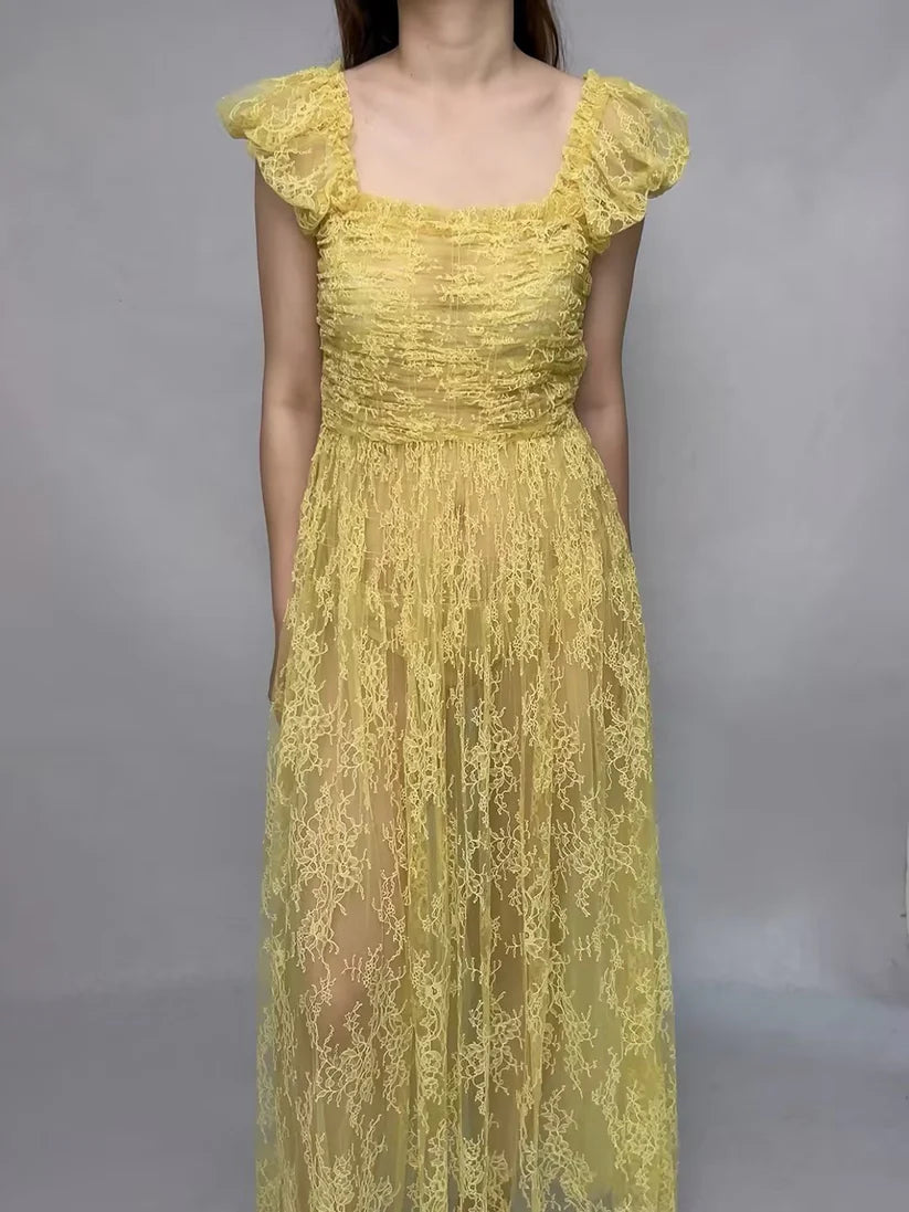 doen yellow lace dress Nevara Dress - Green Tea