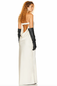 Indulge in elegance with the Lisette Column Maxi Dress by HELSA. Made of partially lined satin, its flowing fabric and elastic neckline and band ensure a comfortable and flattering fit. Simply pull on and tie the bow detail for effortless style and sophistication.