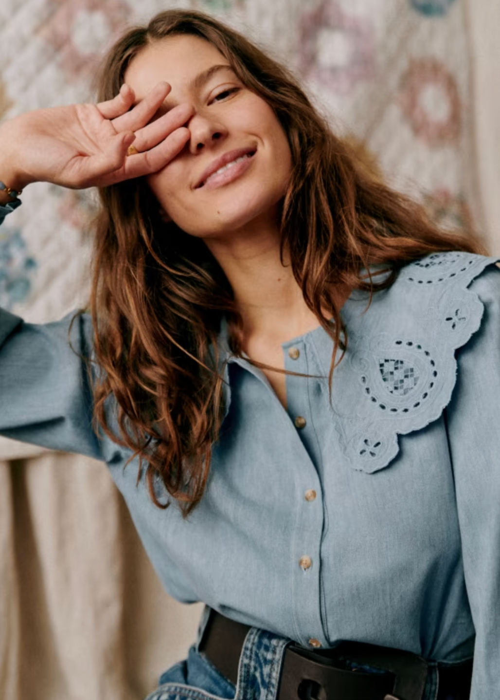 The Flavie Shirt combines timeless elegance with expert craftsmanship. Featuring a large embroidered collar that adds a refined, artisanal touch, this long-sleeve shirt boasts a classic button-down front for versatile styling. Its tailored design ensures a polished look suitable for both professional and casual settings, making it a sophisticated addition to any wardrobe.