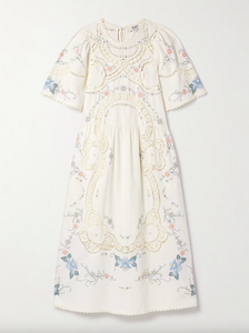 Crafted from a refined cotton and linen blend, the Vesna Linen Dress by SEA features delicate broderie anglaise trim and intricate embroidery, highlighting expert craftsmanship. Its midi length offers timeless elegance, while breathable fabrics ensure comfort in warmer weather. This dress effortlessly balances classic design with modern appeal, making it a versatile addition to a sophisticated wardrobe.