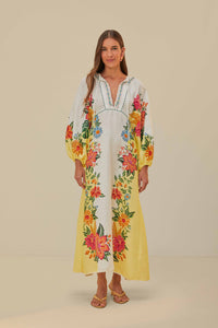 Experience the beauty of the Garden Maxi Dress from FARM Rio. With delicate eyelet details and playful tassel ties, this enchanting piece accentuates your figure with a v-neckline. The rich, folk-inspired embroidery cascades down the billowing, off-white fabric, adding elegance to the flowing maxi-length silhouette. A must-have for sun-drenched days and warm, breezy evenings.