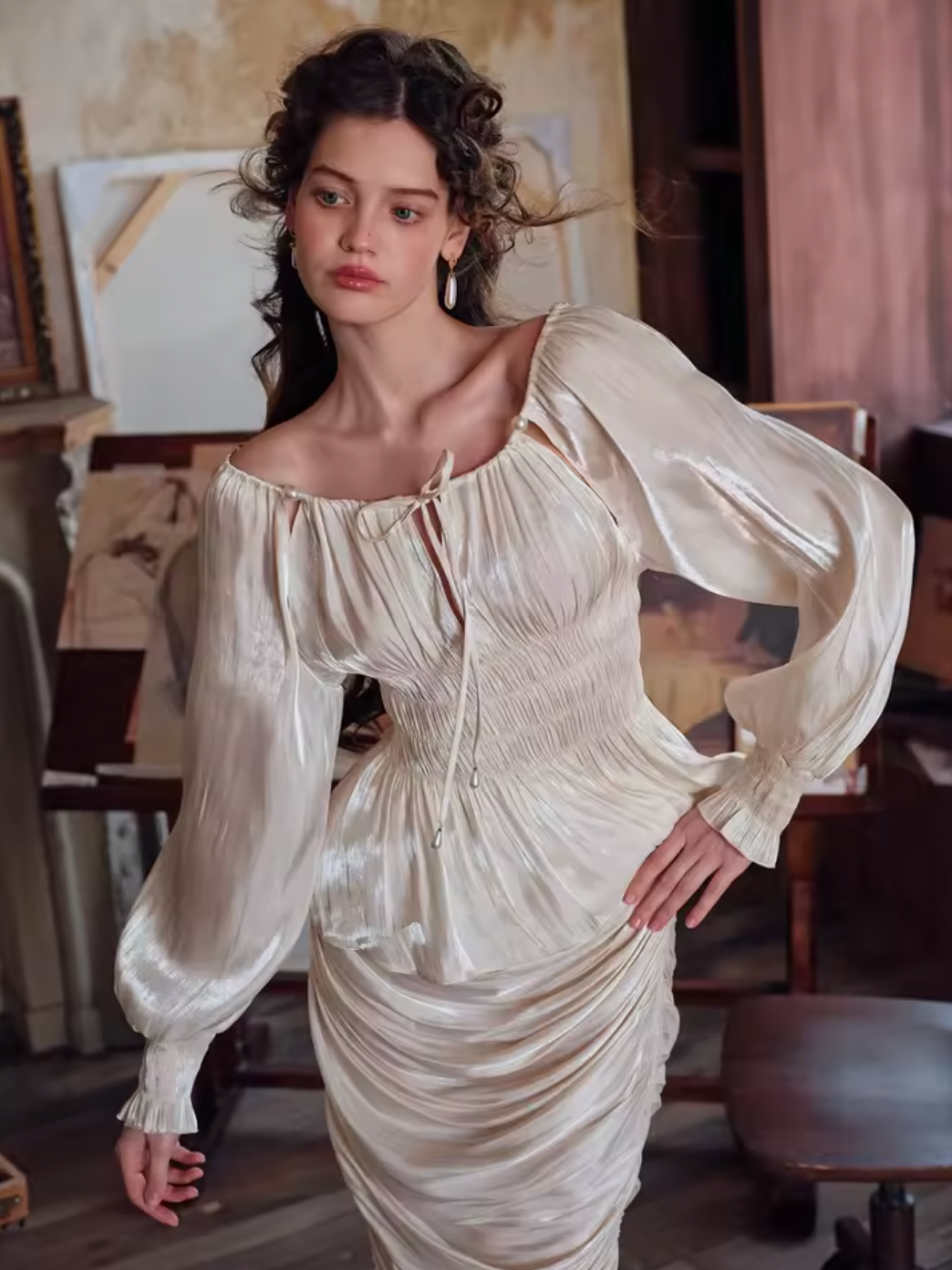 Elevate your wardrobe with the Marie Elise Set, featuring a refined satin blouse that blends French vintage charm with modern fashion. This elegant piece showcases a slim, flattering silhouette with a distinctive big O-neck and long sleeves, perfect for spring and summer occasions. Crafted from smooth, high-quality fabric, it offers both comfort and a subtle, sexy allure. Ideal for sophisticated styling, this blouse adds a touch of timeless elegance to any outfit while embracing contemporary trends.