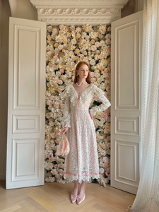 Unleash your vintage elegance in our Dahlia Dress! Perfect for spring and fall, this long dress features a slim and sexy silhouette with a flirty V-neck and charming long sleeves. Embrace French sweet luxury in this white lace dress, a must-have for any fashion-forward woman.
