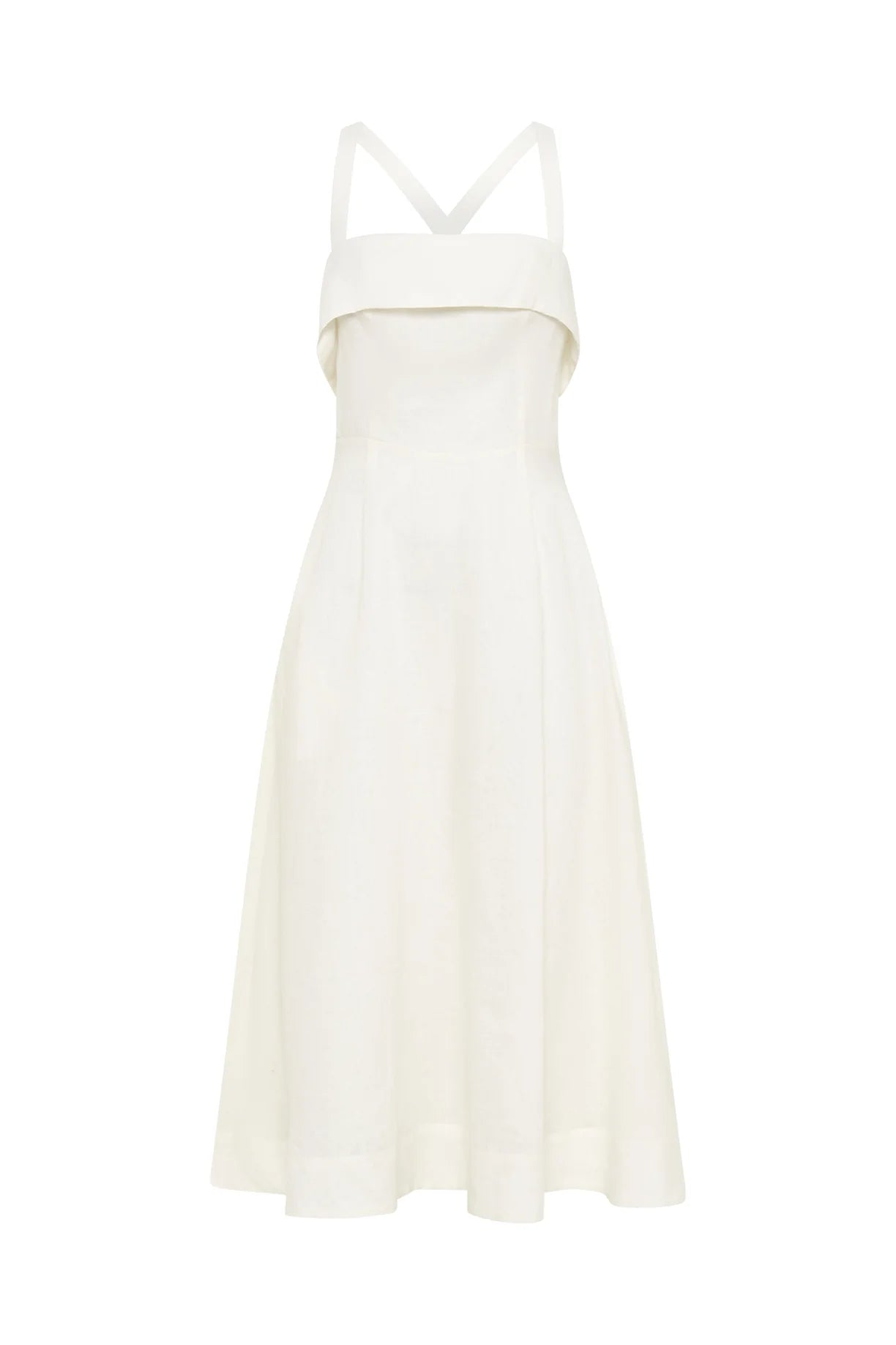 Crafted from breathable linen and fully lined for comfort, the Carmellia Dress in Milk features a refined fold-over neckline with delicate shoulder straps. Its natural fabric ensures a lightweight feel, while the elegant design makes it perfect for sophisticated occasions. To maintain its pristine quality, dry clean only.