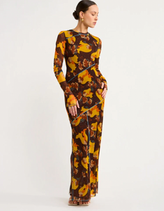 Indulge in pure luxury with the Jacques Mesh Panelled Midi Dress by SIR. The long-sleeved dress features a stunning SIR. exclusive Expressionist print on a sheer mesh fabric, creating a sophisticated and sultry aesthetic. With a fitted silhouette, contrast topstitching, and unique details like panelling and thumb holes, this dress is a must-have for any elegant occasion.