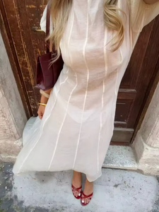 The Emory Dress features delicate chiffon fabric with elegant puff sleeves and elastic cuffs, creating a romantic silhouette. Its unlined, sheer design reveals undergarments, enhancing its ethereal appeal—please note undergarments are not included. A discreet back zip closure ensures a smooth fit, while hand wash care maintains the dress's lightweight texture and shape. Ideal for those seeking a sophisticated statement piece with a modern, airy feel.