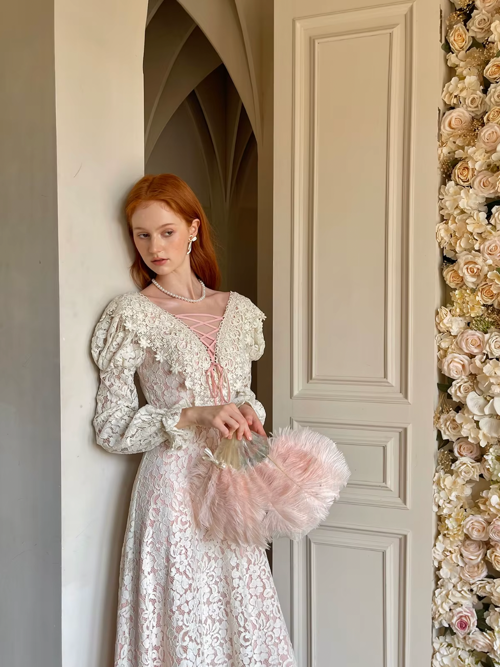 Unleash your vintage elegance in our Dahlia Dress! Perfect for spring and fall, this long dress features a slim and sexy silhouette with a flirty V-neck and charming long sleeves. Embrace French sweet luxury in this white lace dress, a must-have for any fashion-forward woman.