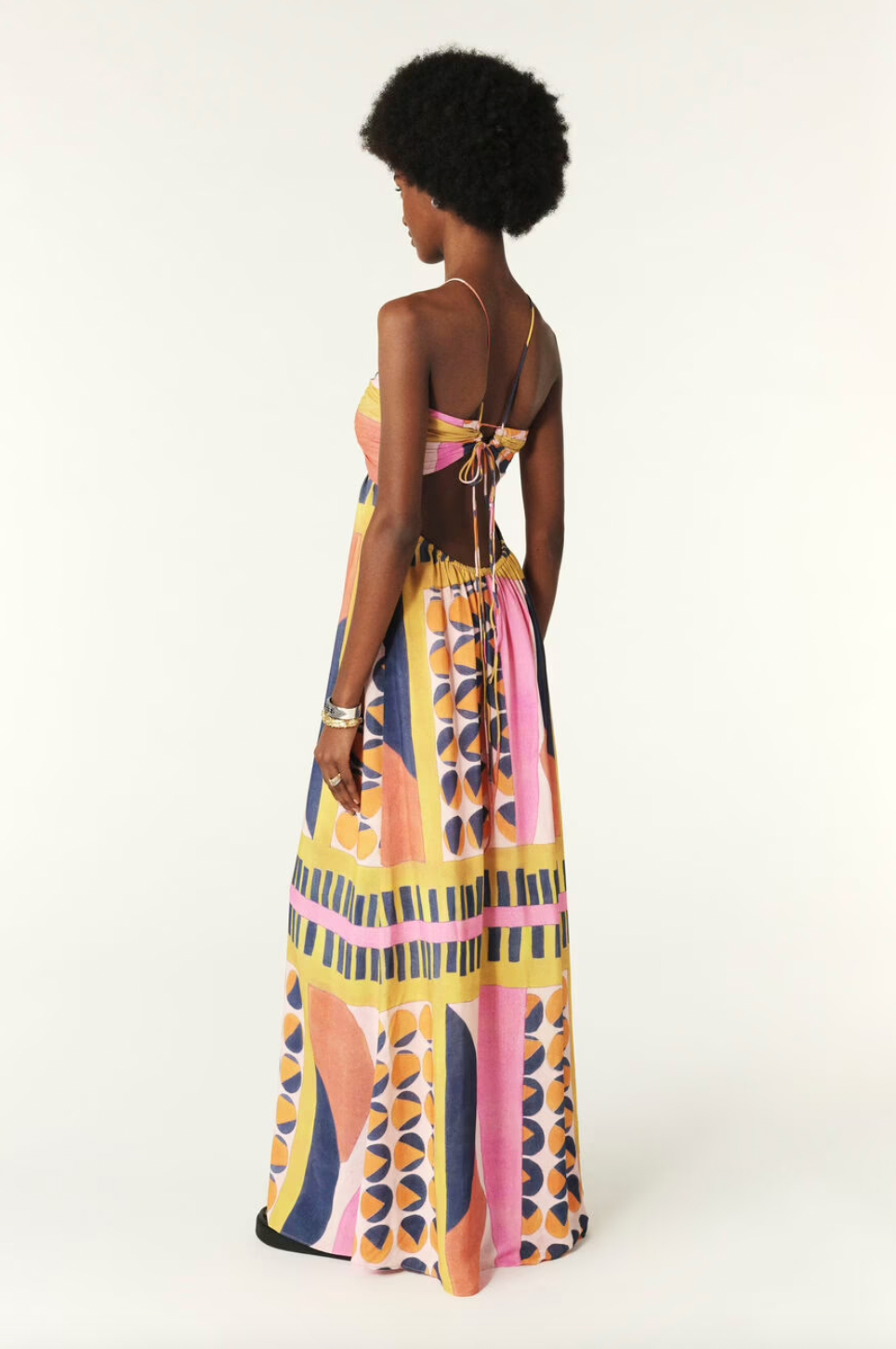 Elevate your wardrobe with the Molly Maxi Dress. This iconic strapless design from Maison BA&SH features a backless silhouette with a delicate spaghetti tie. The draped effect at the chest and gathered skirt add an elegant touch. Perfect for a bohemian chic look.