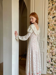 Unleash your vintage elegance in our Dahlia Dress! Perfect for spring and fall, this long dress features a slim and sexy silhouette with a flirty V-neck and charming long sleeves. Embrace French sweet luxury in this white lace dress, a must-have for any fashion-forward woman.