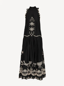 The Kingsley embroidered tank dress by SEA NY showcases intricate embroidery throughout its design, offering a refined and elegant appeal. It features a high neckline that adds a sophisticated touch, complemented by a delicate back bow tie for adjustable fit and added charm. The scalloped hemline enhances the dress's feminine silhouette, making it an exceptional choice for those seeking a polished yet distinctive look.