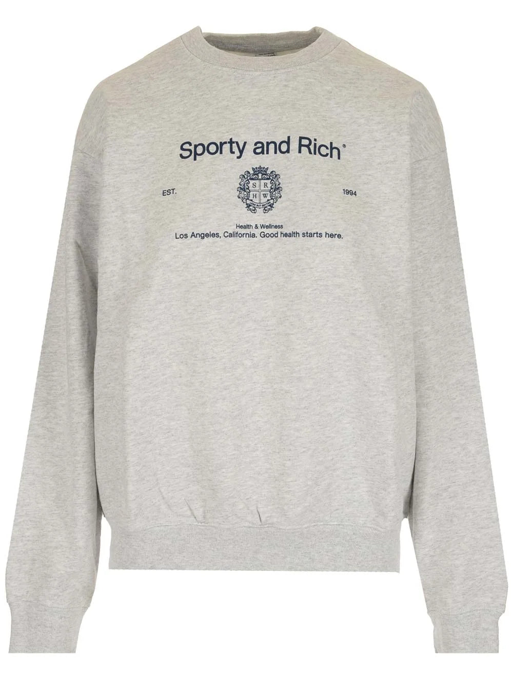 Elevate your casual wardrobe with the vintage-inspired Crewneck Sweatshirt! by Sporty & Rich Made from lightweight cotton, this loose-fitting sweatshirt features a unique round neck print and long sleeves. Perfect for a relaxed yet stylish look during the autumn season.
