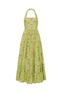 Expertly crafted from premium linen, the Willow Midi Dress by Palm Noosa is a must-have for any fashion-forward wardrobe. Its halter neck design and flowing full skirt flatter the figure, while an elasticated panel in the back ensures a comfortable and customized fit. Perfect for any occasion, this dress is adorned with our exclusive Green Floral Tile print. See our size and fit guide for more details.