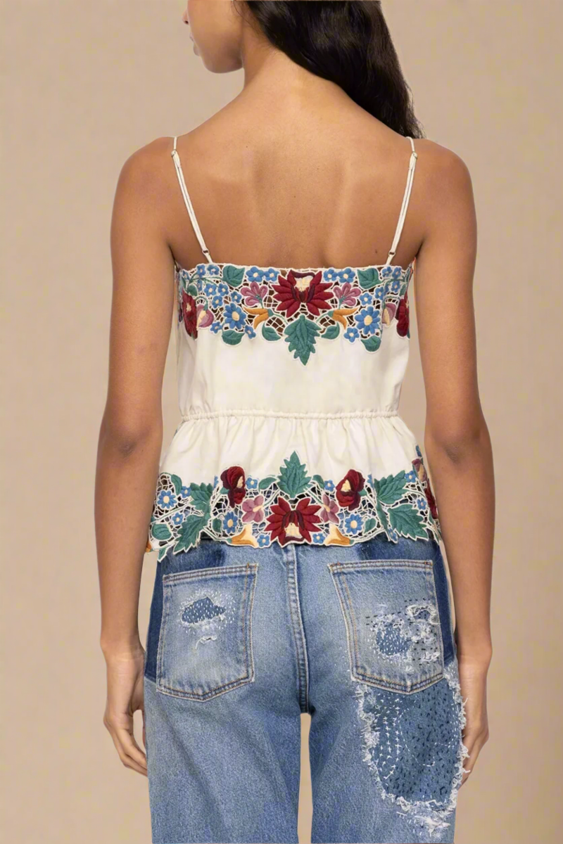 The Katharine Skirt showcases a sophisticated asymmetrical front slit complemented by delicate self ties, enhancing its elegant silhouette. Crafted with intricate floral lace and detailed embroidery, this skirt offers a refined texture and visual appeal. Designed to coordinate seamlessly with the Katharine embroidered slip top, it provides a polished, cohesive look ideal for elevated occasions.