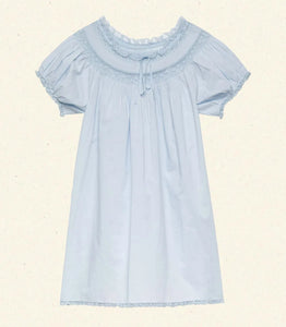 The Daphné Dress by Doen, crafted from crisp organic cotton poplin, offers a refined feminine silhouette with its flattering A-line cut and short puffed sleeves. Featuring delicate floral scallop lace, pintuck accents, and a grosgrain ribbon tie at the neckline, it balances elegance and detail. The scalloped lace trims on the cuffs and hem provide subtle sophistication, making this mini-length dress ideal for warm weather or casual occasions where comfort and style are paramount.